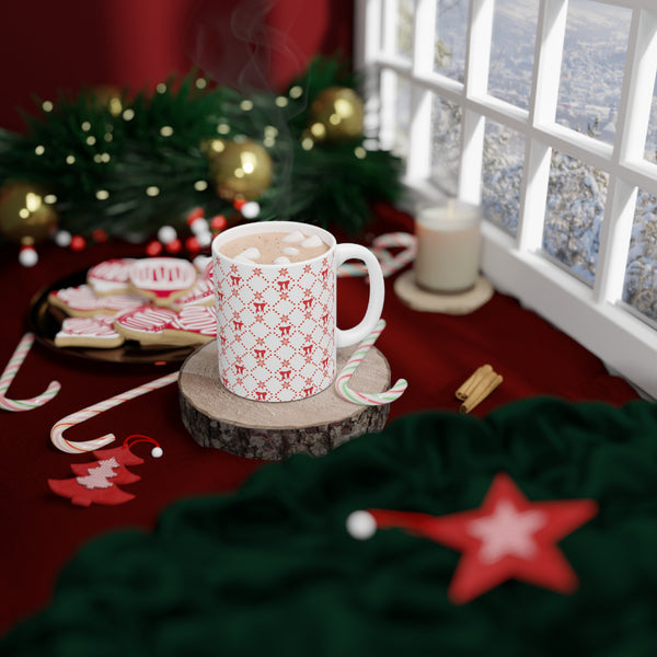 Christmas Mug with Red Bows White Ceramic Holiday Cheer 2-sizes