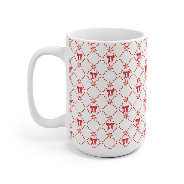Christmas Mug with Red Bows White Ceramic Holiday Cheer 2-sizes