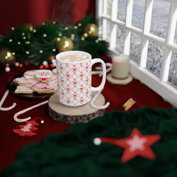 Christmas Mug with Red Bows White Ceramic Holiday Cheer 2-sizes