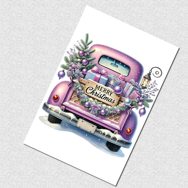 10 Handmade Christmas Cards Notecards 4x6 with Envelopes Blank Folded Vintage Trucks