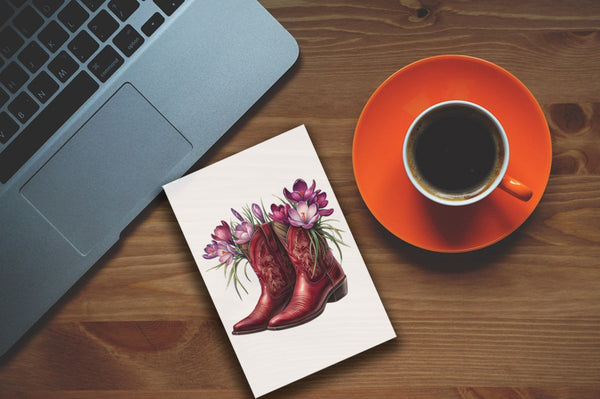 10 handmade greeting cards with cowgirl boots and flowers