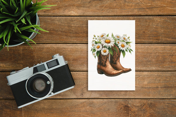 10 handmade greeting cards with cowgirl boots and flowers