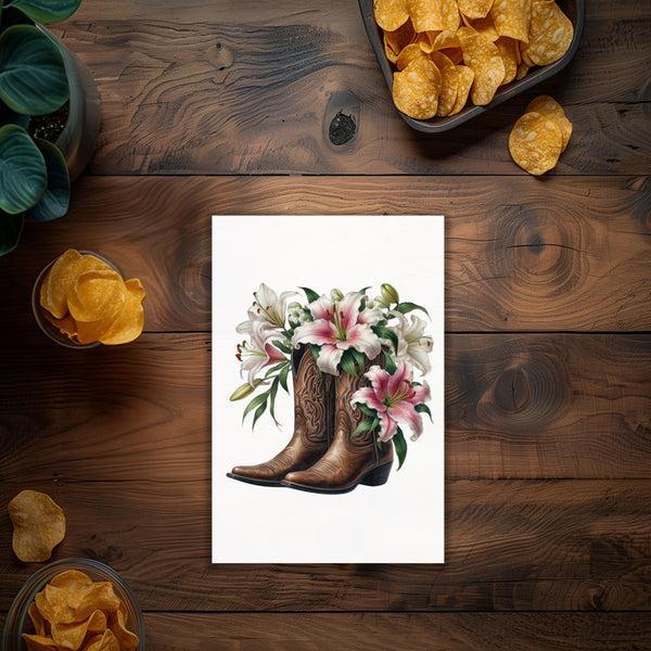 10 handmade cowgirl boots and flowers greeting cards