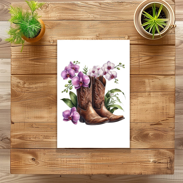 10 handmade cowgirl boots and flowers greeting cards