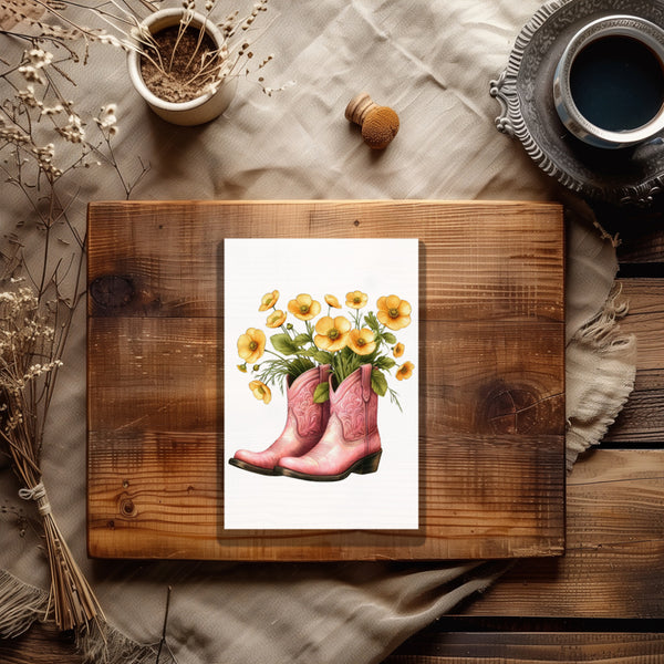 10 handmade cowgirl boots and flowers greeting cards