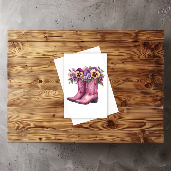 10 handmade cowgirl boots and flowers greeting cards notecards