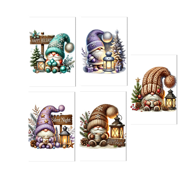 10 Handmade Christmas Cards Notecards 4x6 with Envelopes Blank Folded Gnomes