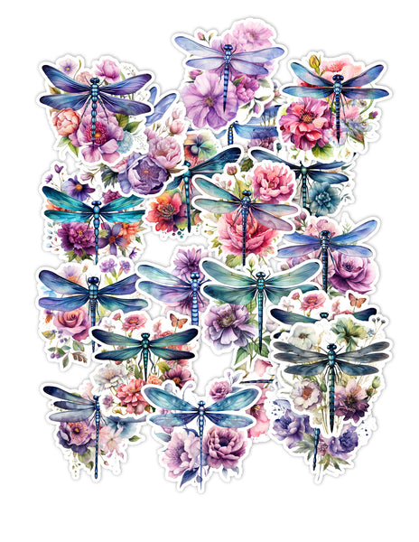 Sample page of handmade dragonfly stickers