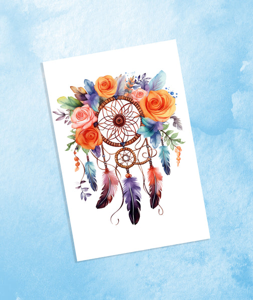 10 Handmade Watercolor Dreamcatcher Notecards – Blank Inside – Folded 4x6 Every Occasion Cards with White Envelopes