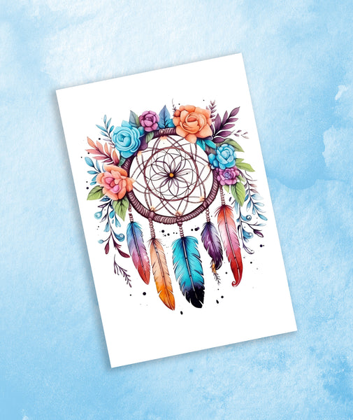 10 Handmade Watercolor Dreamcatcher Notecards – Blank Inside – Folded 4x6 Every Occasion Cards with White Envelopes