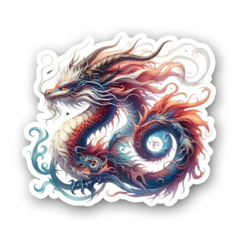 Colorful dragon design on a white background