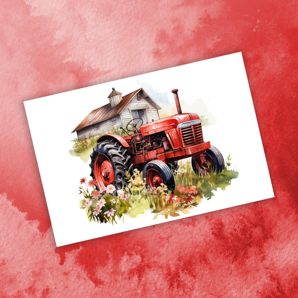 10 Handmade Farm Tractors – Blank Inside – Folded 4x6 Every Occasion Cards with White Envelopes