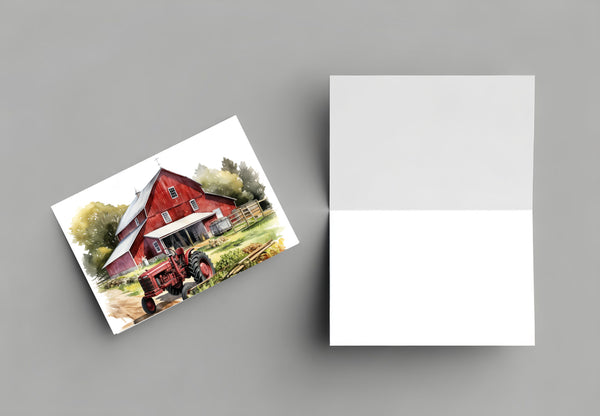 10 Handmade Farm Tractors – Blank Inside – Folded 4x6 Every Occasion Cards with White Envelopes