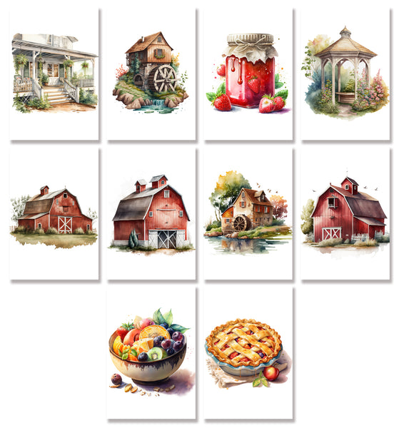 10 Handmade Farm Life – Blank Inside – Folded 4x6 Every Occasion Cards with White Envelopes