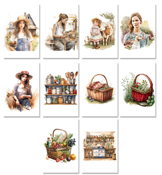 10 Handmade Farm Life – Blank Inside – Folded 4x6 Every Occasion Cards with White Envelopes