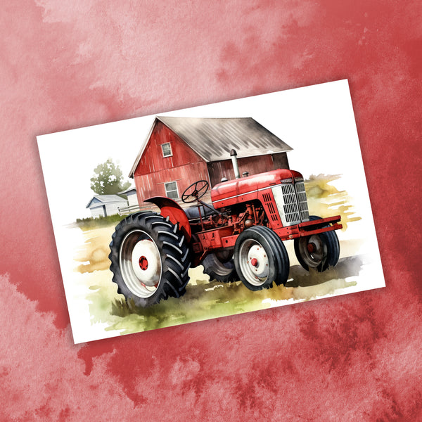 10 Handmade Farm Tractors – Blank Inside – Folded 4x6 Every Occasion Cards with White Envelopes