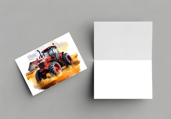 10 Handmade Farm Tractors – Blank Inside – Folded 4x6 Every Occasion Cards with White Envelopes