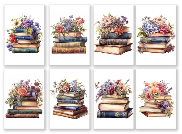 8 Handmade Floral Books – Blank Inside – Folded 4x6 Every Occasion Cards with White Envelopes