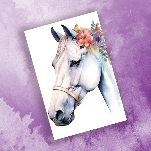 10 Handmade Floral Horses – Blank Inside – Folded 4x6 Every Occasion Cards with White Envelopes