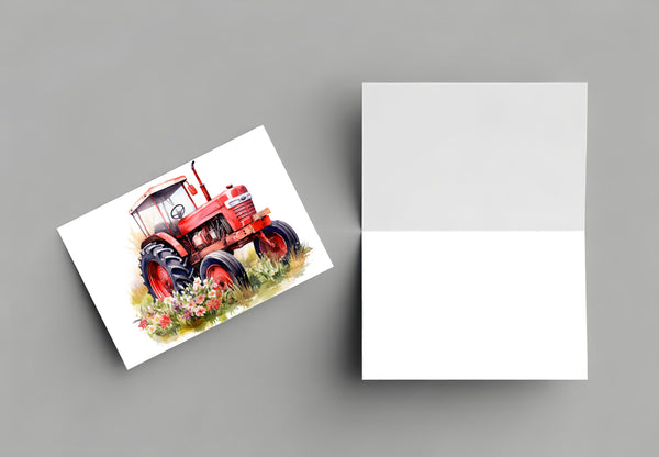 10 Handmade Farm Tractors – Blank Inside – Folded 4x6 Every Occasion Cards with White Envelopes
