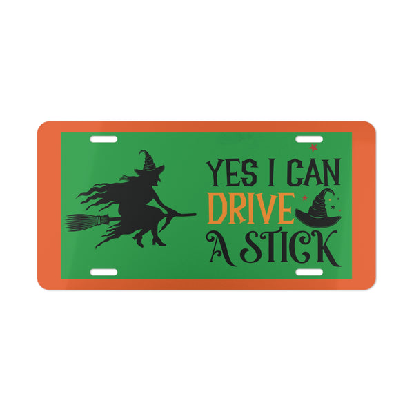Halloween Custom Front License Plate Witch Yes I Can Drive a Stick