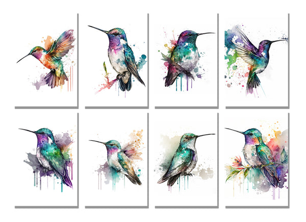 10 Handmade Hummingbirds – Blank Inside – Folded 4x6 Every Occasion Cards with White Envelopes