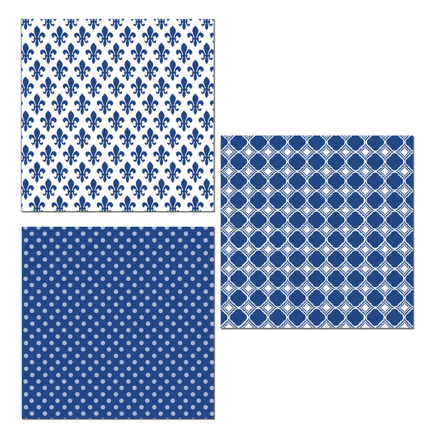 12 Mini Note Cards 3x3 Blue Indigo Patterns Fleur de Lis Polka Geometric Handmade