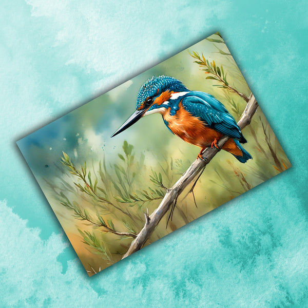 6 Handmade Kingfisher – Blank Inside – Folded 4x6 Every Occasion Cards with White Envelopes