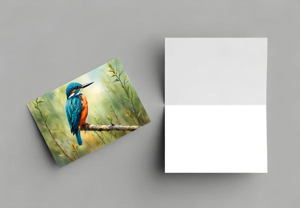 6 Handmade Kingfisher – Blank Inside – Folded 4x6 Every Occasion Cards with White Envelopes