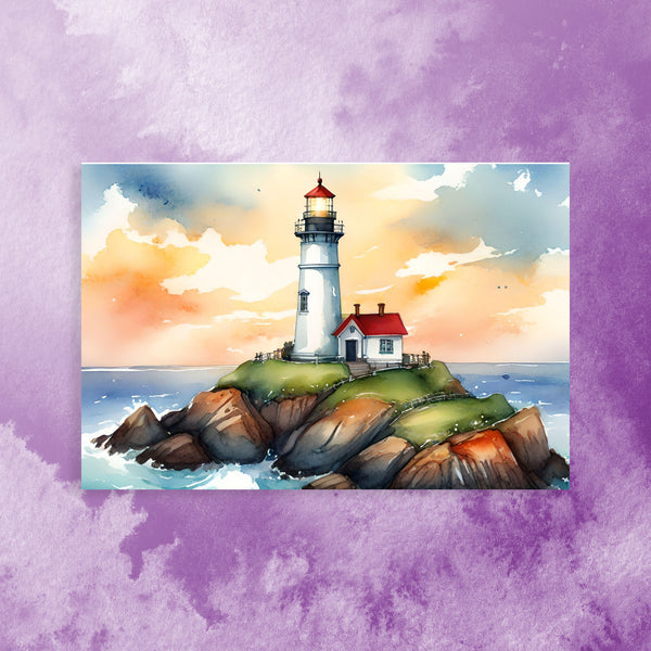 8 Handmade Watercolor Lighthouse Notecards – Blank Inside – Folded 4x6 Every Occasion Cards with White Envelopes
