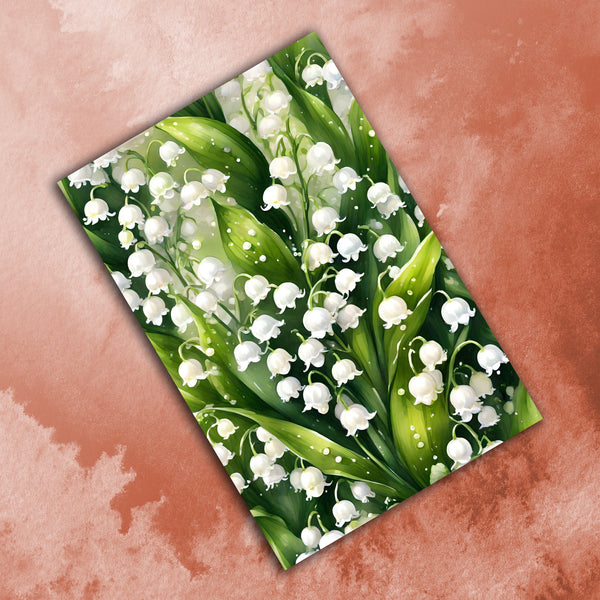 6 Handmade Lily of the Valley – Blank Inside – Folded 4x6 Every Occasion Cards with White Envelopes
