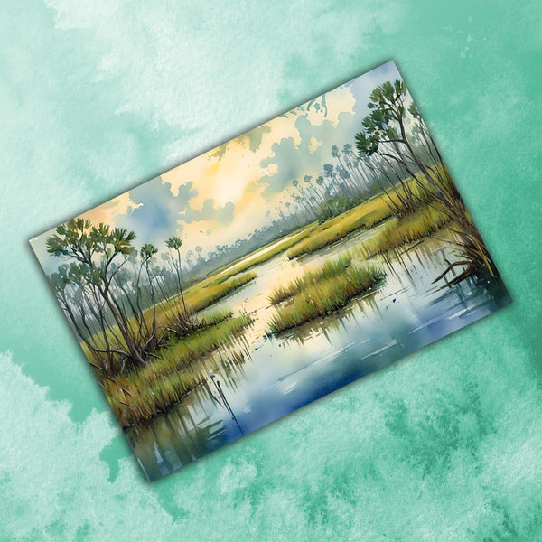 6 Handmade Marshlands – Blank Inside – Folded 4x6 Every Occasion Cards with White Envelopes