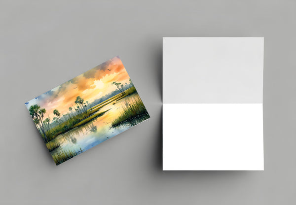 6 Handmade Marshlands – Blank Inside – Folded 4x6 Every Occasion Cards with White Envelopes