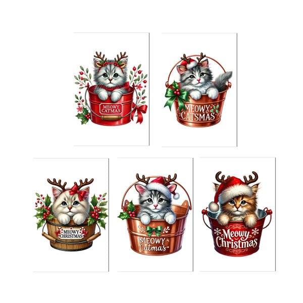 10 Handmade Christmas Cards Notecards 4x6 with Envelopes Blank Folded Meowy Cat