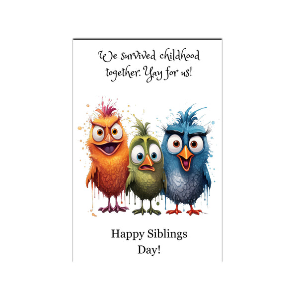 Handmade siblings day greeting card with colorful birds