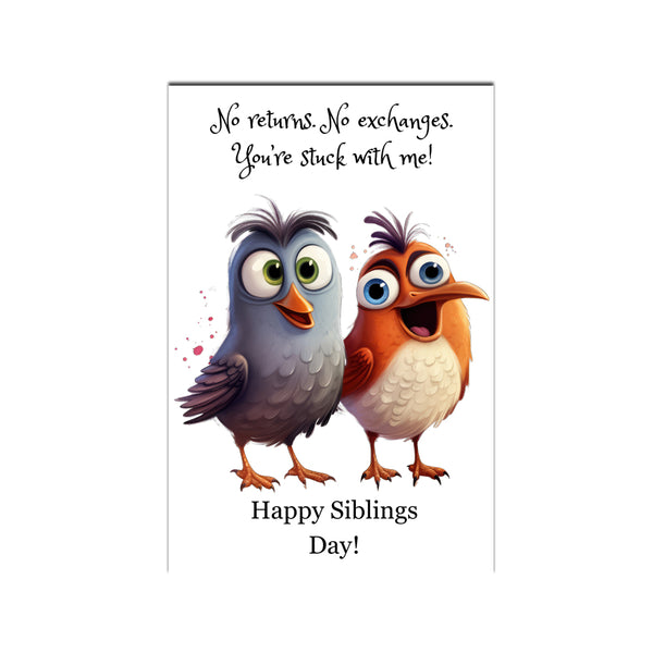 Handmade siblings day greeting card with colorful birds