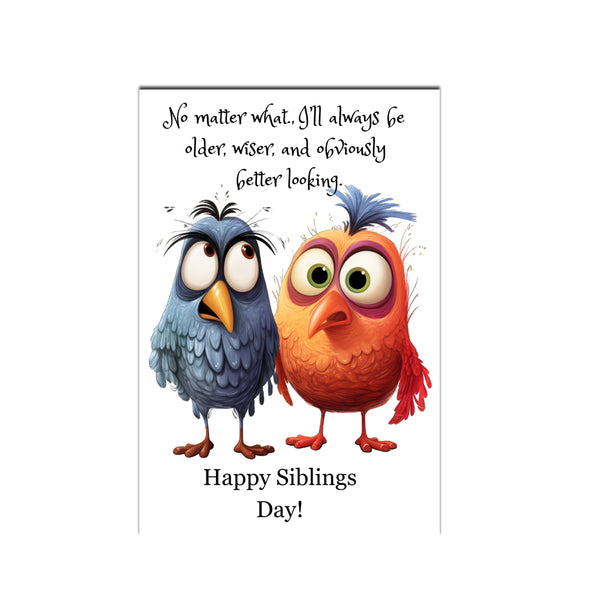 Handmade siblings day greeting card with colorful birds