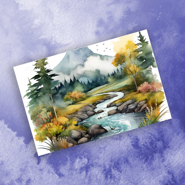 10 Handmade Mountain Streams – Blank Inside – Folded 4x6 Every Occasion Cards with White Envelopes