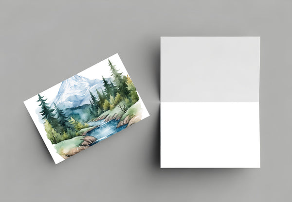 10 Handmade Mountain Streams – Blank Inside – Folded 4x6 Every Occasion Cards with White Envelopes