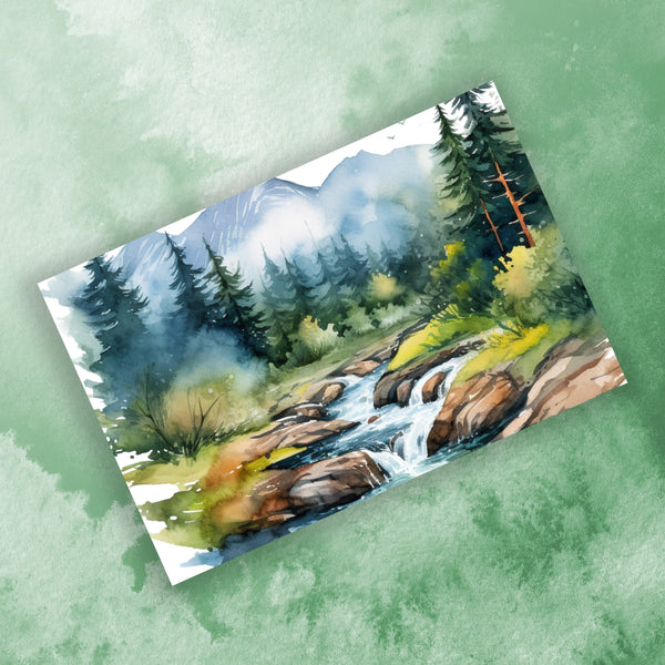 10 Handmade Mountain Streams – Blank Inside – Folded 4x6 Every Occasion Cards with White Envelopes