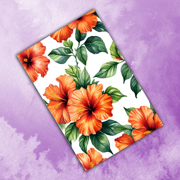 6 Handmade Orange Hibiscus – Blank Inside – Folded 4x6 Every Occasion Cards with White Envelopes