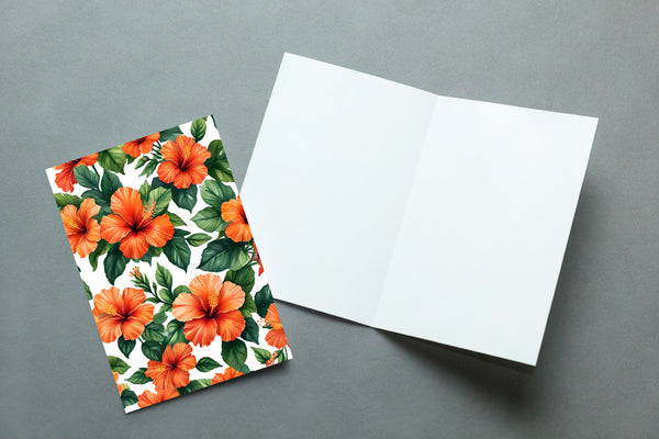6 Handmade Orange Hibiscus – Blank Inside – Folded 4x6 Every Occasion Cards with White Envelopes