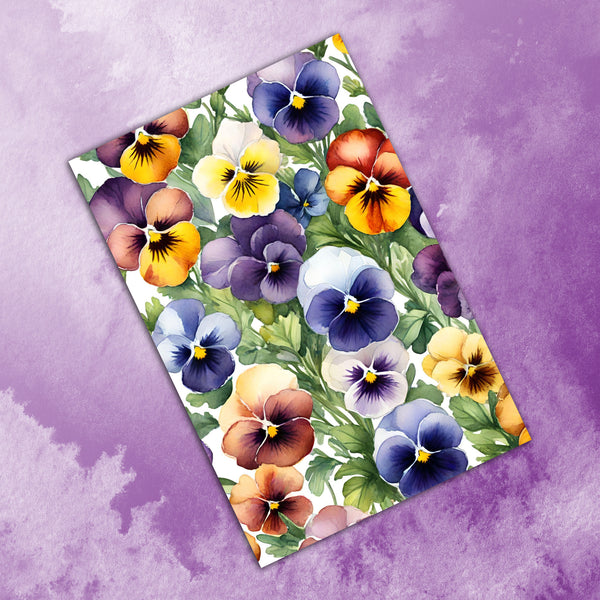 6 Handmade Pansies – Blank Inside – Folded 4x6 Every Occasion Cards with White Envelopes