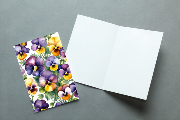 6 Handmade Pansies – Blank Inside – Folded 4x6 Every Occasion Cards with White Envelopes