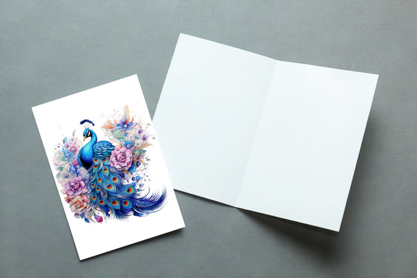 10 Handmade Peacocks – Blank Inside – Folded 4x6 Every Occasion Notecards with White Envelopes