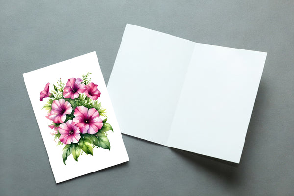 6 Handmade Pink Petunias – Blank Inside – Folded 4x6 Every Occasion Cards with White Envelopes