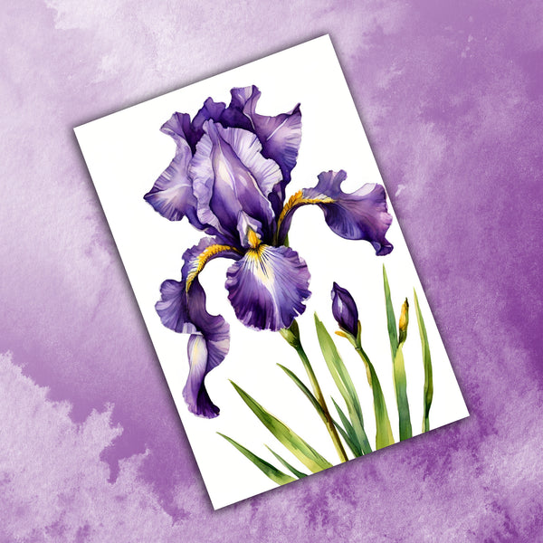 6 Handmade Notecards 4x6 with Envelopes Blank Folded Purple Iris