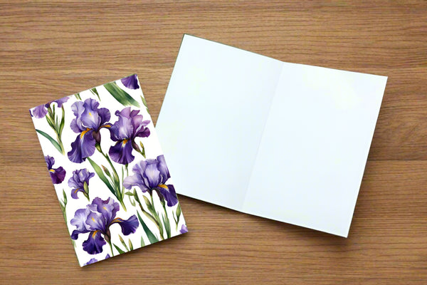 6 Handmade Notecards 4x6 with Envelopes Blank Folded Purple Iris