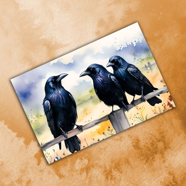 6 Handmade Ravens – Blank Inside – Folded 4x6 Every Occasion Cards with White Envelopes