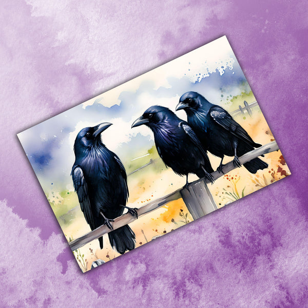 6 Handmade Ravens – Blank Inside – Folded 4x6 Every Occasion Cards with White Envelopes